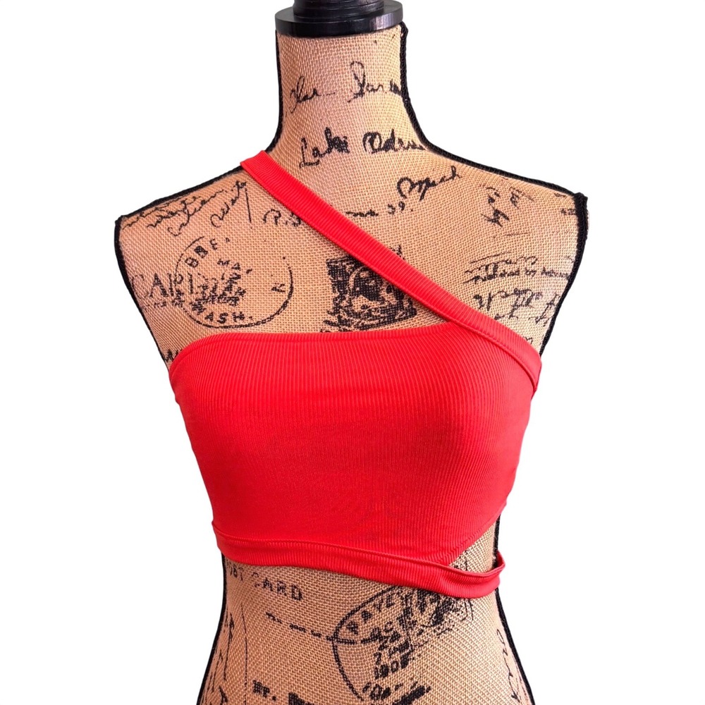 Boture Red One Shoulder Ribbed Knit Cutout Crop Top Size S 4